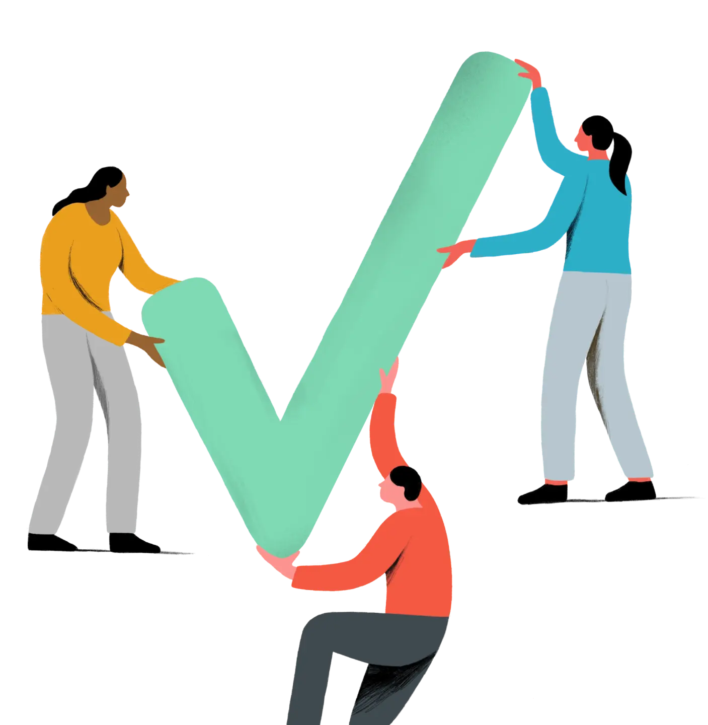 picture showing three people holding a checkbox to represent working together on a decision